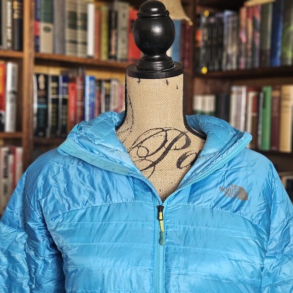 The North Face Puffer Hooded Jacket M Summit Series 800 Turquoise Granola EUC - Picture 8 of 11